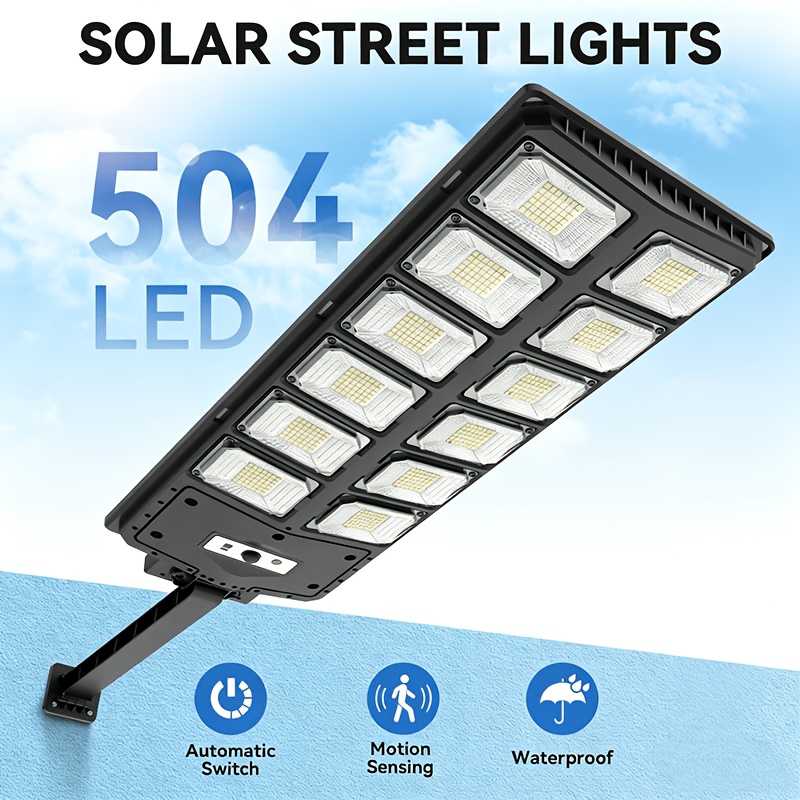 504 led solar powered outdoor street light and flood light 7200k cool white 3500mah rechargeable battery dusk to dawn   wide angle pir motion sensor 3 lighting   exterior light for   hotel mall