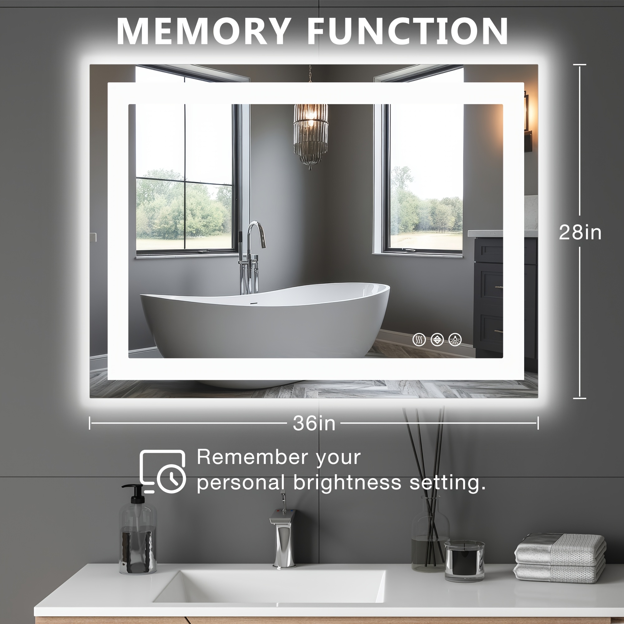TEMU Led Bathroom Mirror, With Sources And 3 Lighting , Scratch-resistant And Durable, Suitable For Use In The Bathroom, Living Room, And Bedroom.