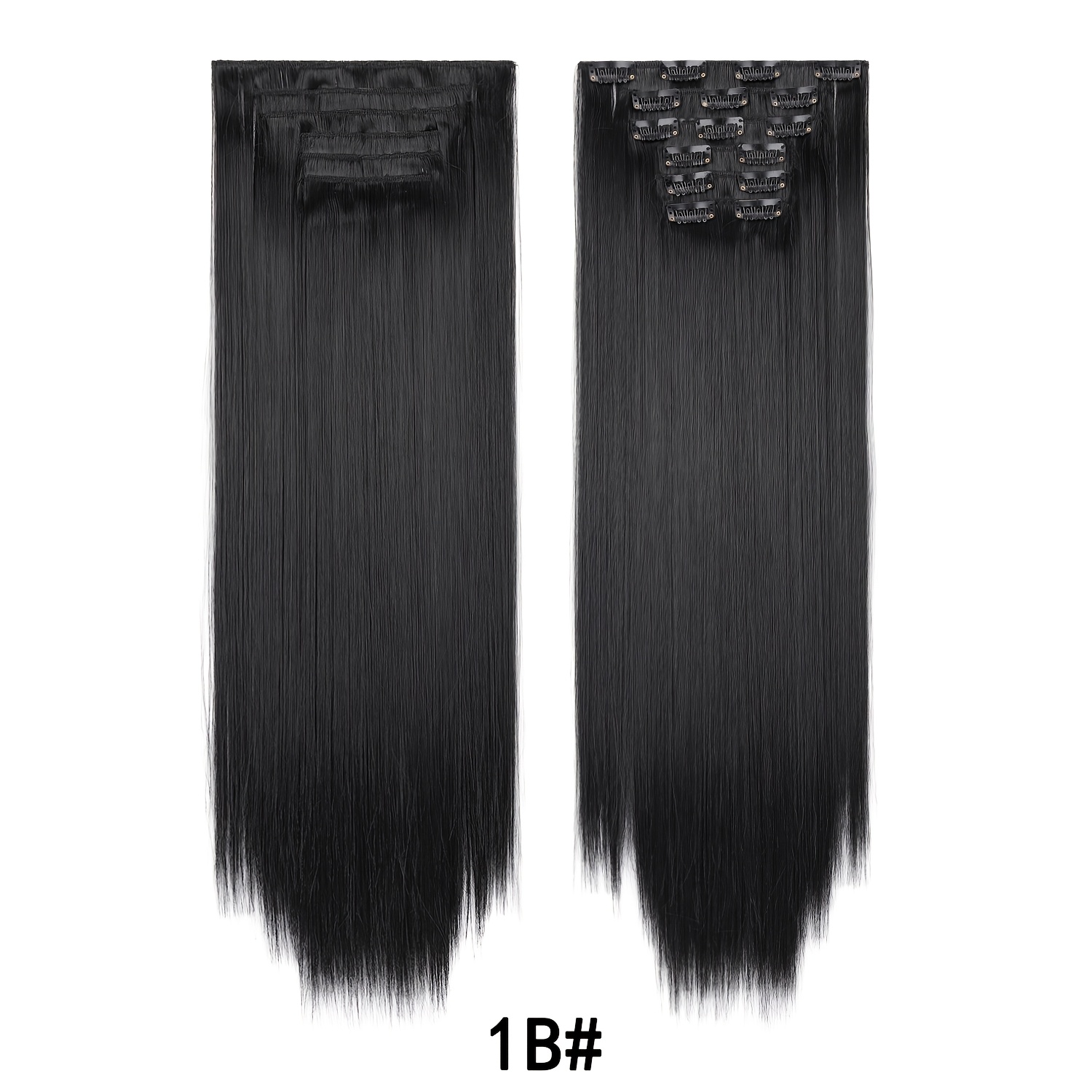 TEMU 16-inch Long Straight Clip-in Hair Extensions, 6pcs Set