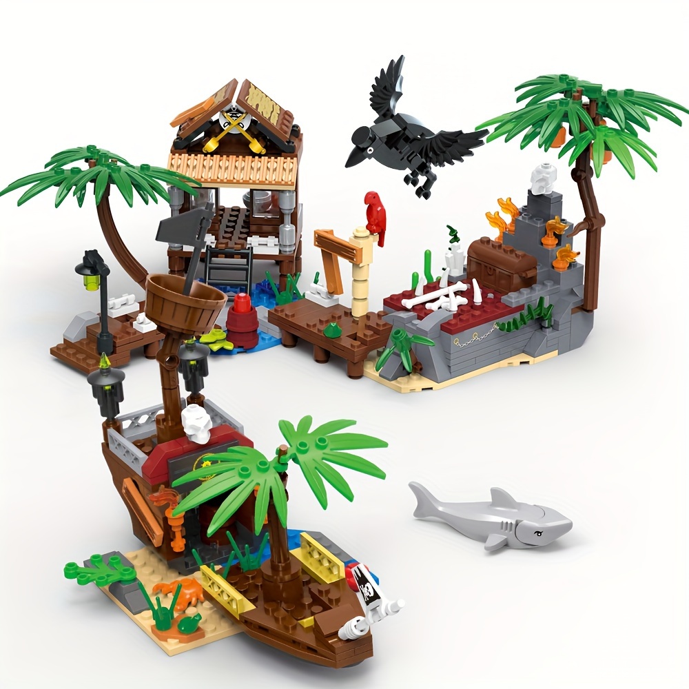 

Riceblcok Pirate Ship Adventure Set - 497pcs Building Blocks With Shoal Island, Repair Port, Sharks, Crow & Sunken Treasure - Perfect For Teens 14+
