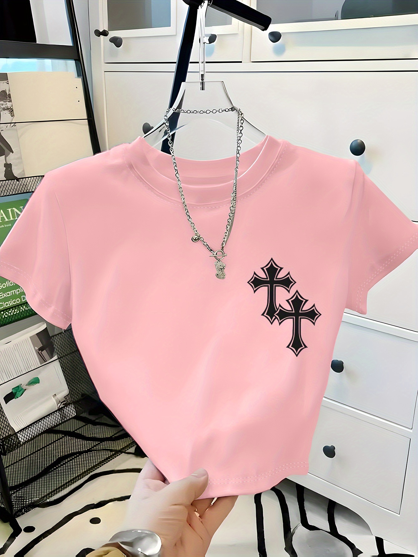 womens y2k short cropped t shirt cross back vertical cross - Temu