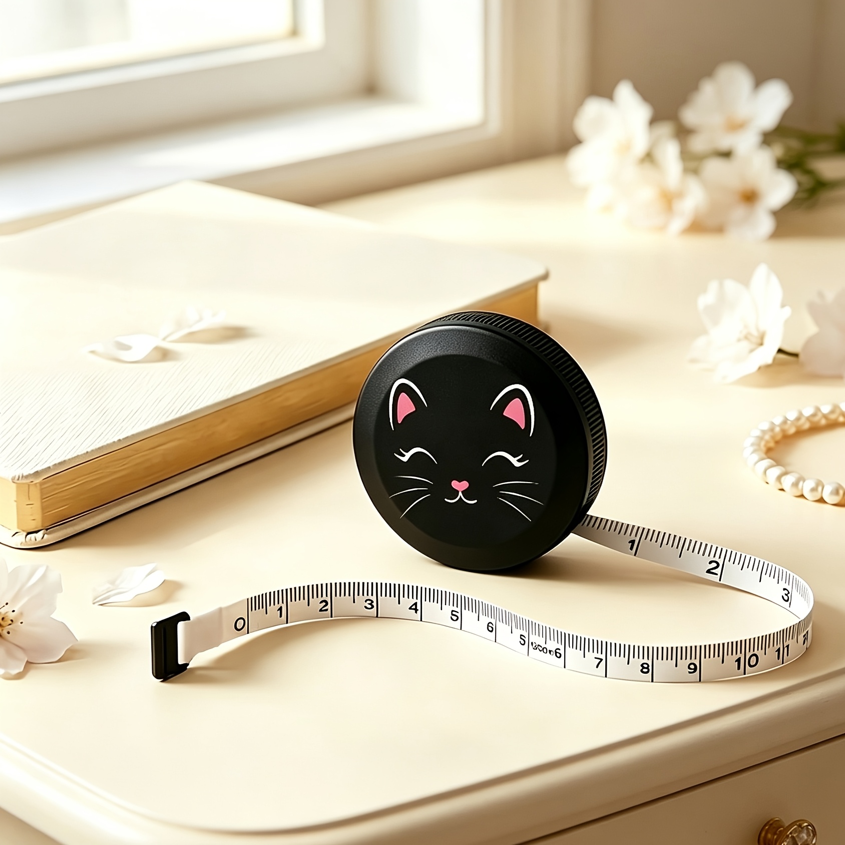 TEMU Cute Cat Mini Telescopic Measuring Tape, 150cm/60inch, Double-sided Imperial And Metric Measuring Tape, For Sewing Body Measurements, Waist And