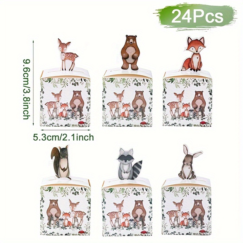 Image of Gift For Her/him 24pcs, Wildlife Woodland Gift Boxes, Happy 1st Birthday Party Supplies Packing Box Bags, Jungle Birthday Party Decor Paper Packaging Boxes, Baby Shower Party Decoration