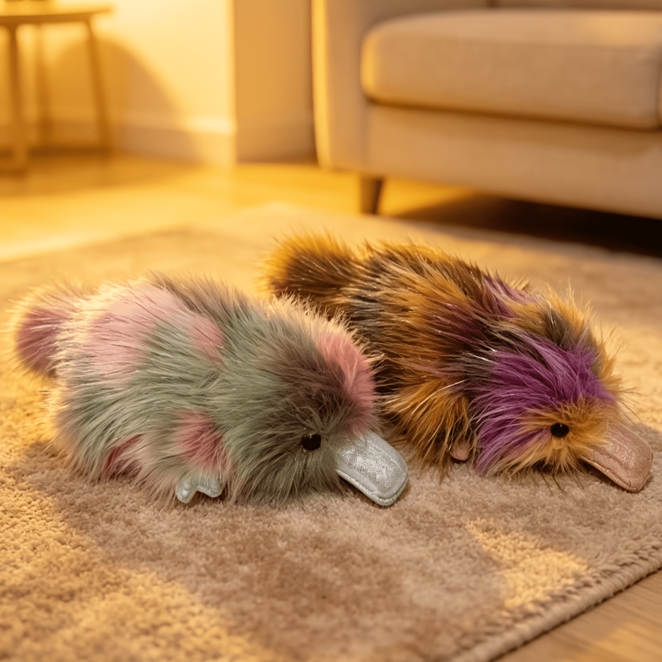 Shaggy Tie-Dye Platypus Plush Stuffed Animal, Cute Doll
