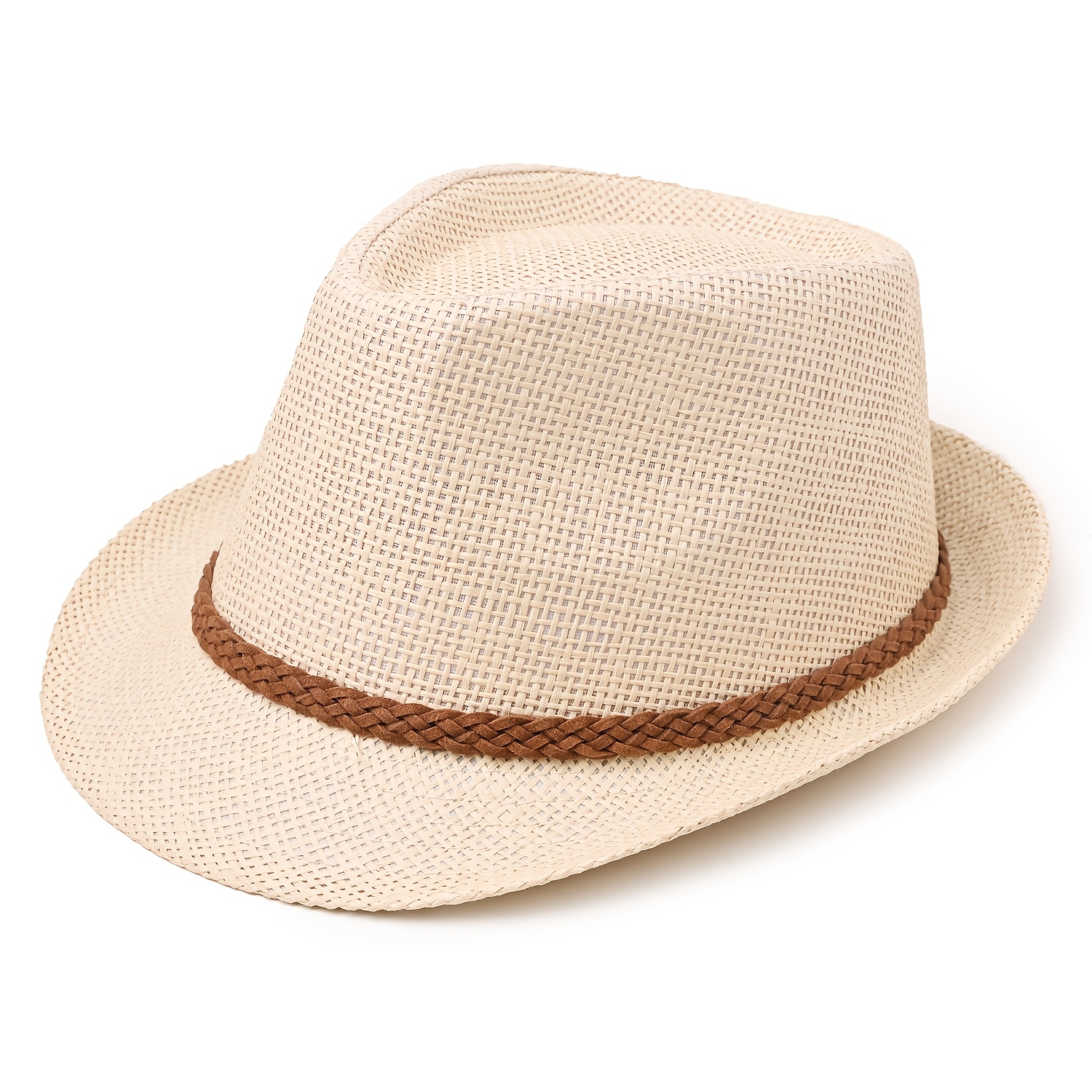 TEMU Chapeau Fedora unisexe en paille de style , léger et respirant, avec détails, adapté pour la plage décontractée et les