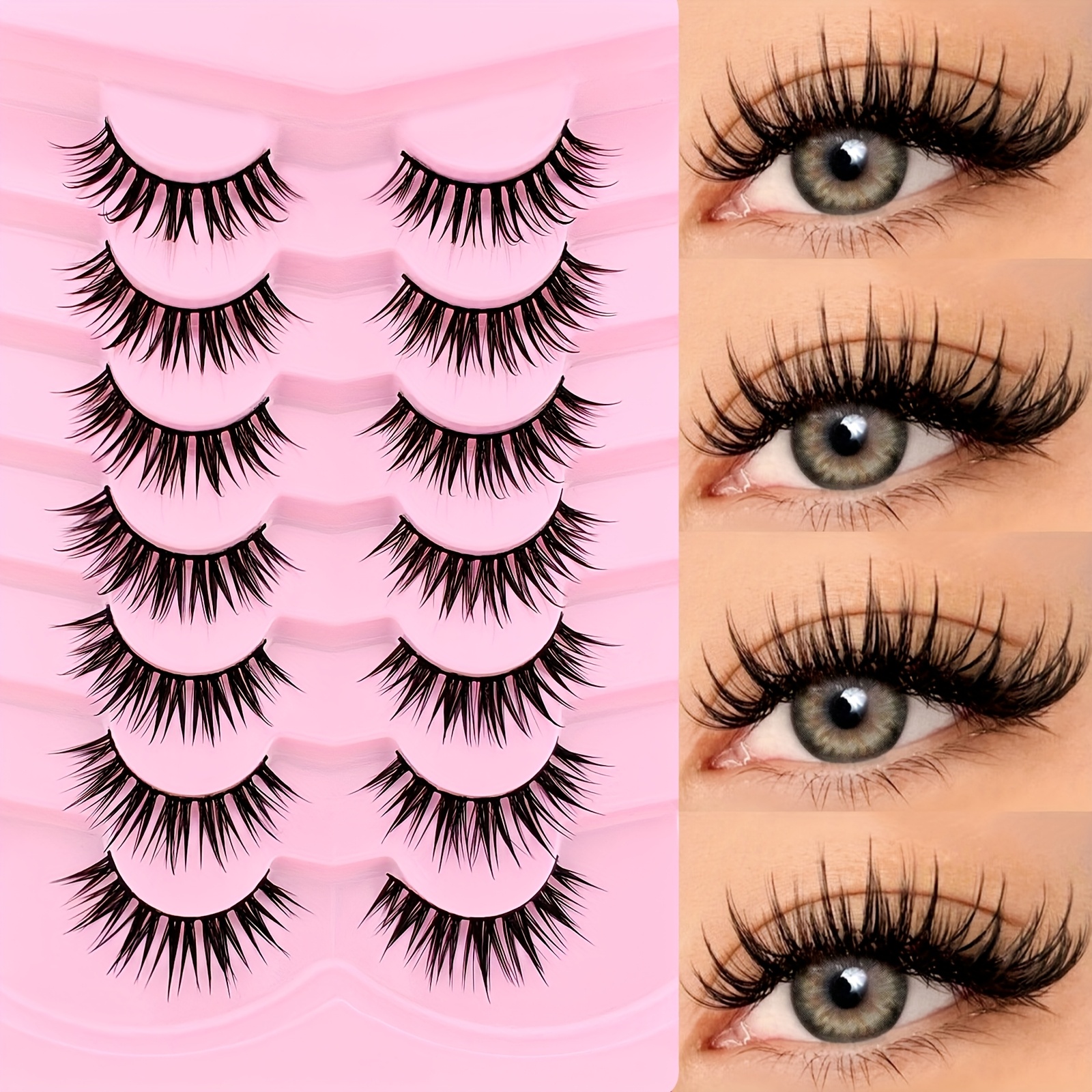 7 Pairs Of Cross Fluffy Wet False Eyelashes, Natural, Cosplay, Anime Comic False Eyelashes, Cross, , Everyday Versatile False Eyelashes, Mink False Eyelashes