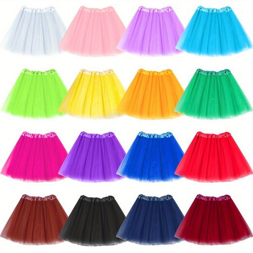 16 packs tutu skirts for women 80s adult cosplay tulle tutu skirts classic elastic 3 layered short ballet skirt for cosplay party costume dress multicolor