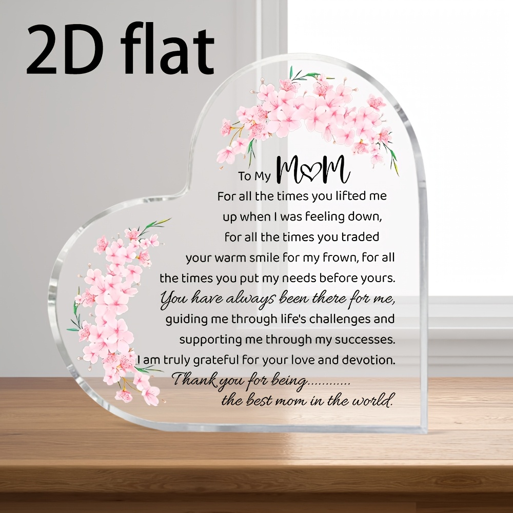 TEMU 2d Flat, 2d Flat - A Single Heart-shaped Acrylic Sign Gift For The For , Mother's Day Present From Daughter And Son, Appreciation Gift For Mom,