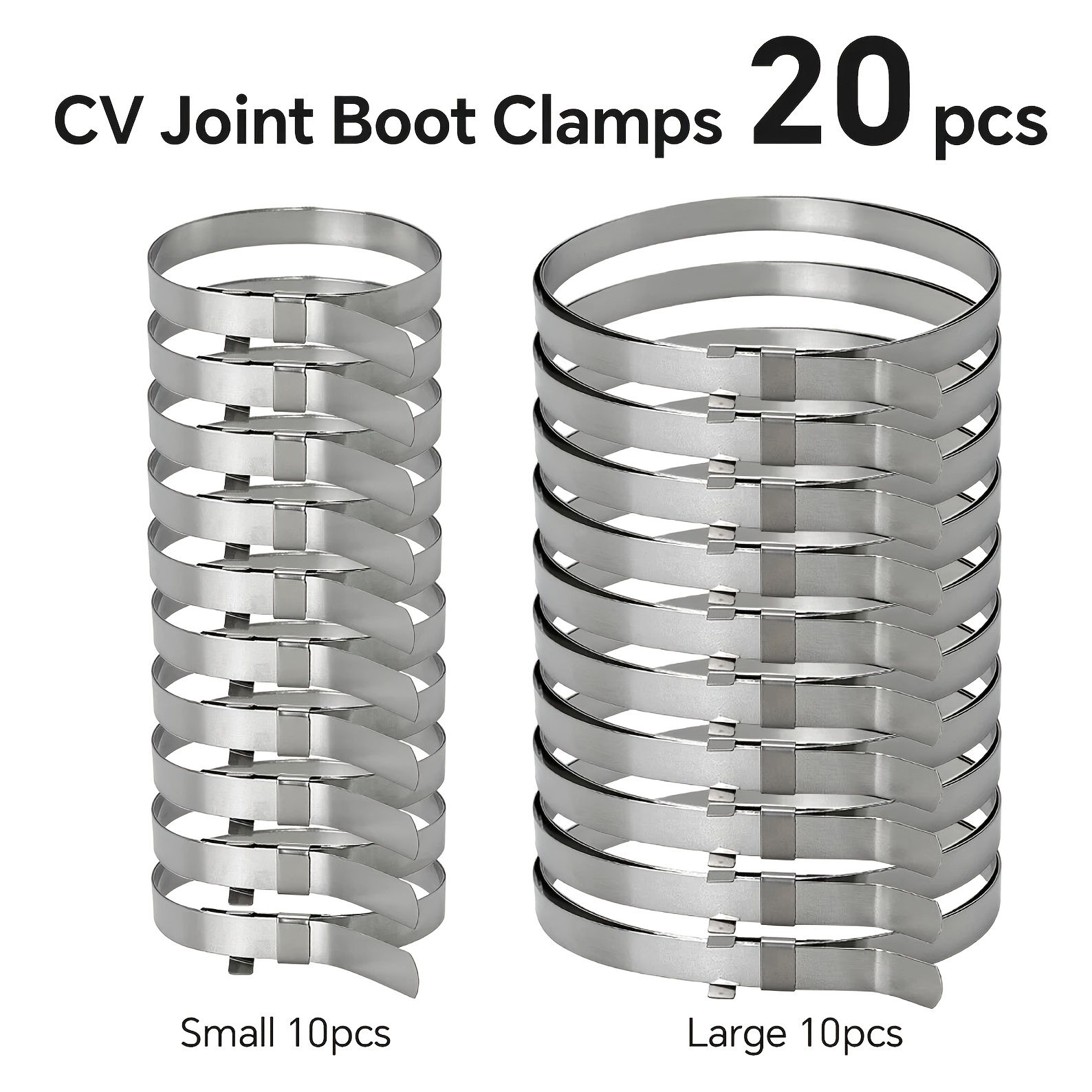 TEMU 20pcs/10pcs Stainless Steel Cv Joint Boot Clamps Set, Universal Fit, Durable Corrosion-resistant Drive Shaft Cv Joint Protector Clamps For Pipe