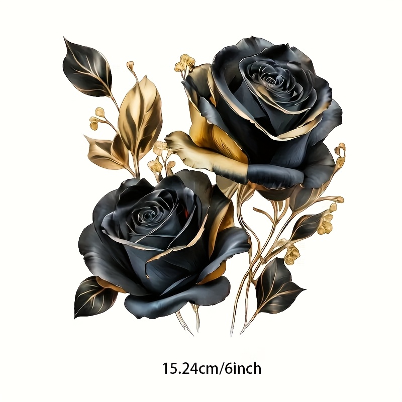 Black & Golden Glitter Rose Decal - 6" Anime Cartoon Animal Theme Vinyl Sticker For Car, Laptop, Truck, Motorcycle, Window, Wall - Self-adhesive, , Single Use On Glass, Metal, Ceramic