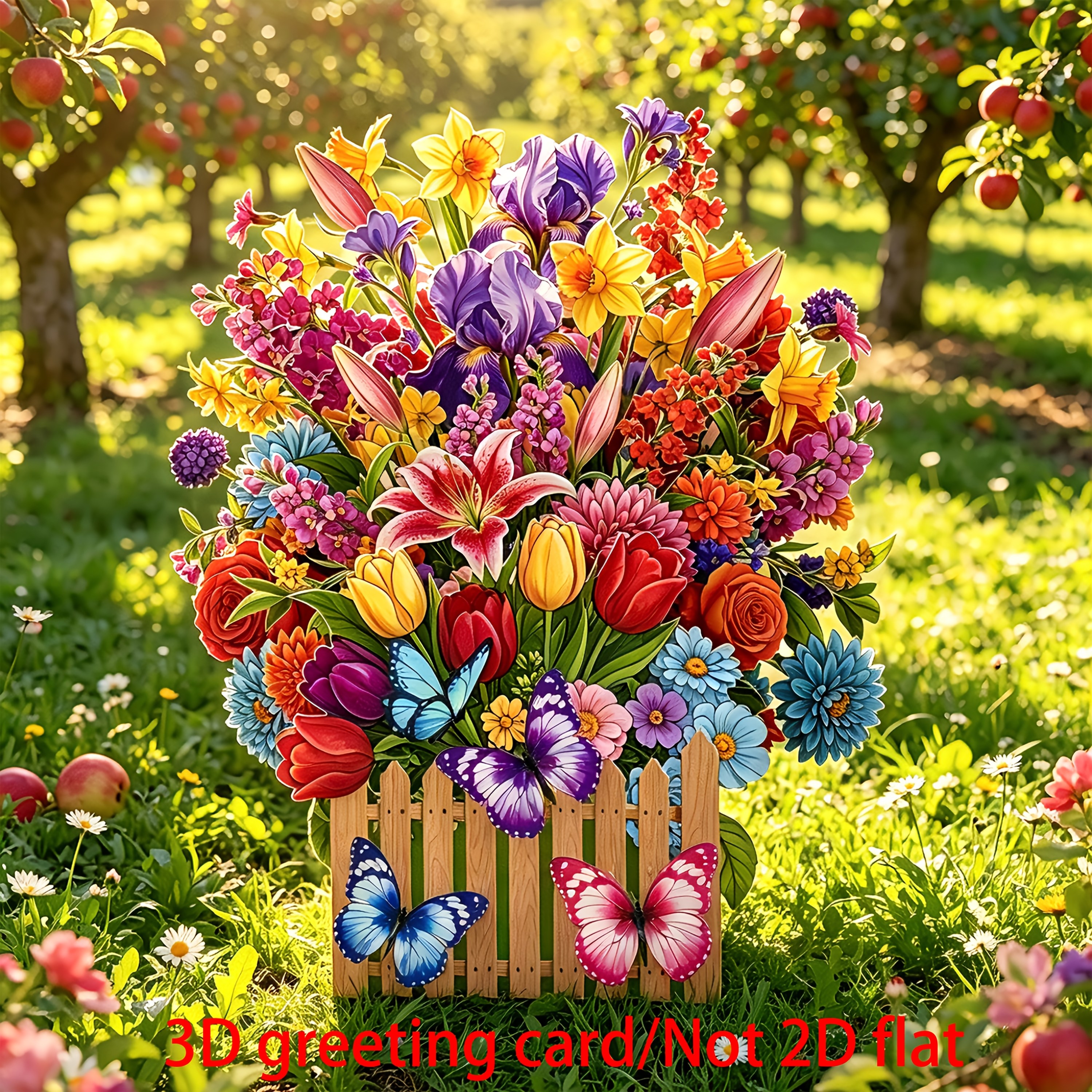 TEMU A 3d Pop-up Garden Fence Greeting Card, Colorful Flower Mirror, Atmosphere, Suitable For Birthdays, Valentine's Day, Anniversaries, Suitable For
