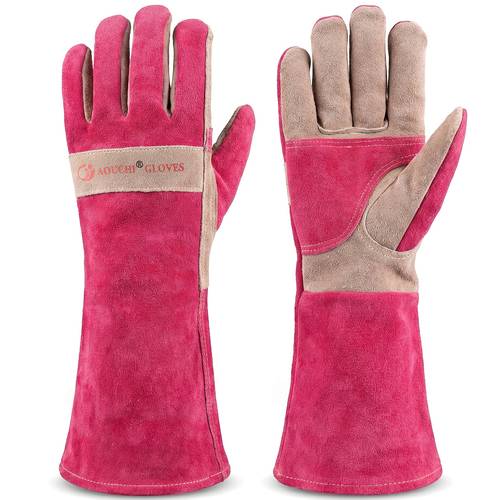 guantes largos de piel de vaca color con diseño de dedos para una operación flexible