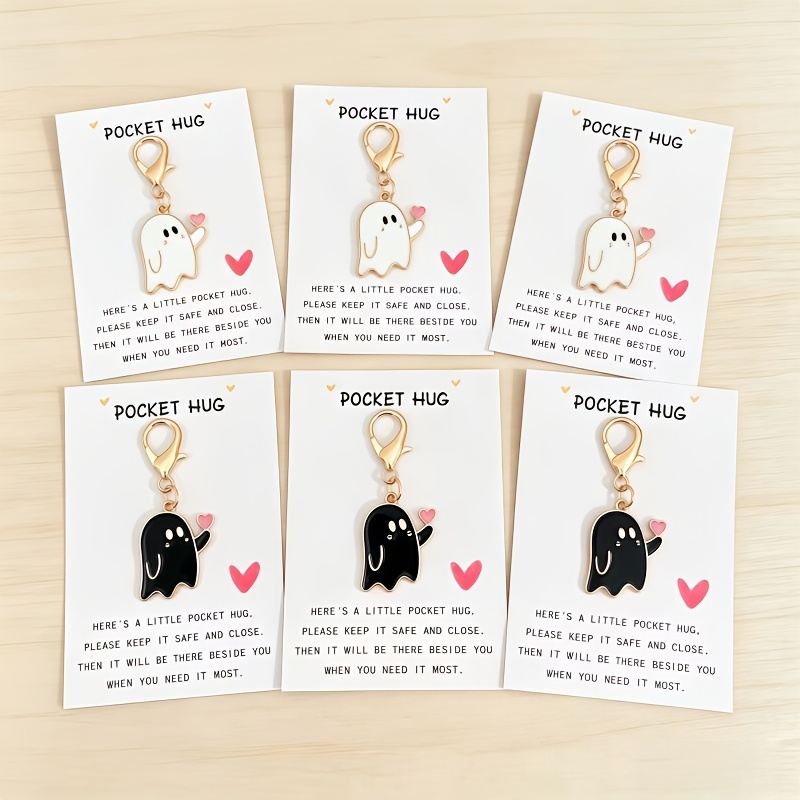 TEMU 12pcs/6-set Cute Halloween Little Keychains - 6 Key Rings + 6 Card Papers - Party Keychain Gift Pack, With , Perfect Halloween Gift, Gothic