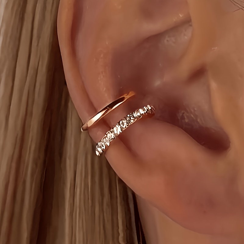 TEMU de oreja minimalista de capa de C para mujer, aretes de clip sin perforación con circonita sintética, joyería de diseño de línea simple para uso