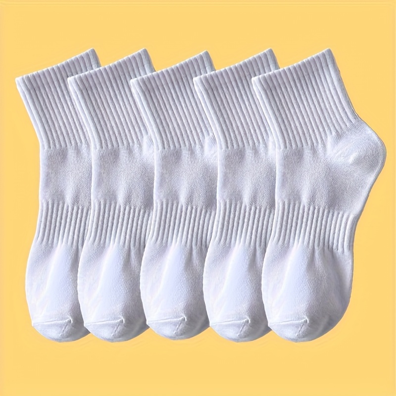 TEMU 5 Pair White Mid-calf Women's Elastic Waist Socks