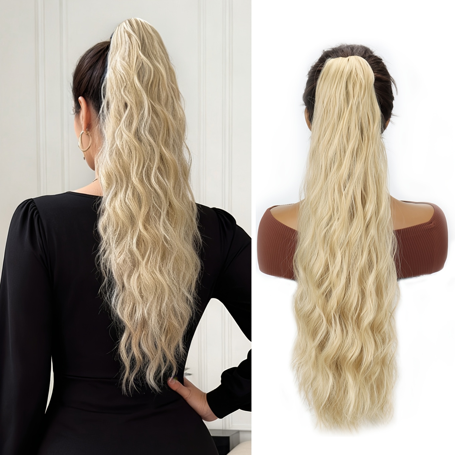 TEMU Curly Wave Ponytail Wig, Fashionable Synthetic High-heat Resistant Claw Clip In Ponytail Extension, Suitable For Daily Wear, Ideal For Holiday