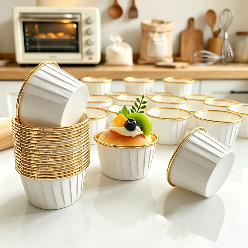 TEMU 30pcs White Single-sided Baking Cups, Disposable Muffin Liners For Oven Air Fryer, Food-grade Paper Cupcake Wrappers For Wedding Birthday Party,