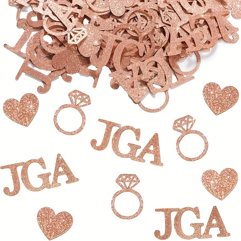 100pcs Of Rose Golden Glitter Confetti With Jga Letters And Heart-shaped Cutouts, Suitable For Bachelorette Parties, Weddings, And Birthday Decorations—party Decor, Bridal Team, Durable Confetti