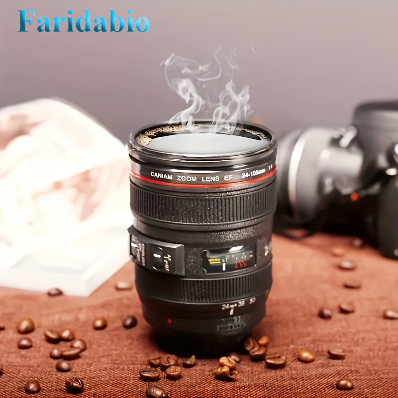 

Faridabio Stainless Steel Camera Lens Coffee Mug - Leak-proof, Portable Water Bottle With Lid - Ideal , Black