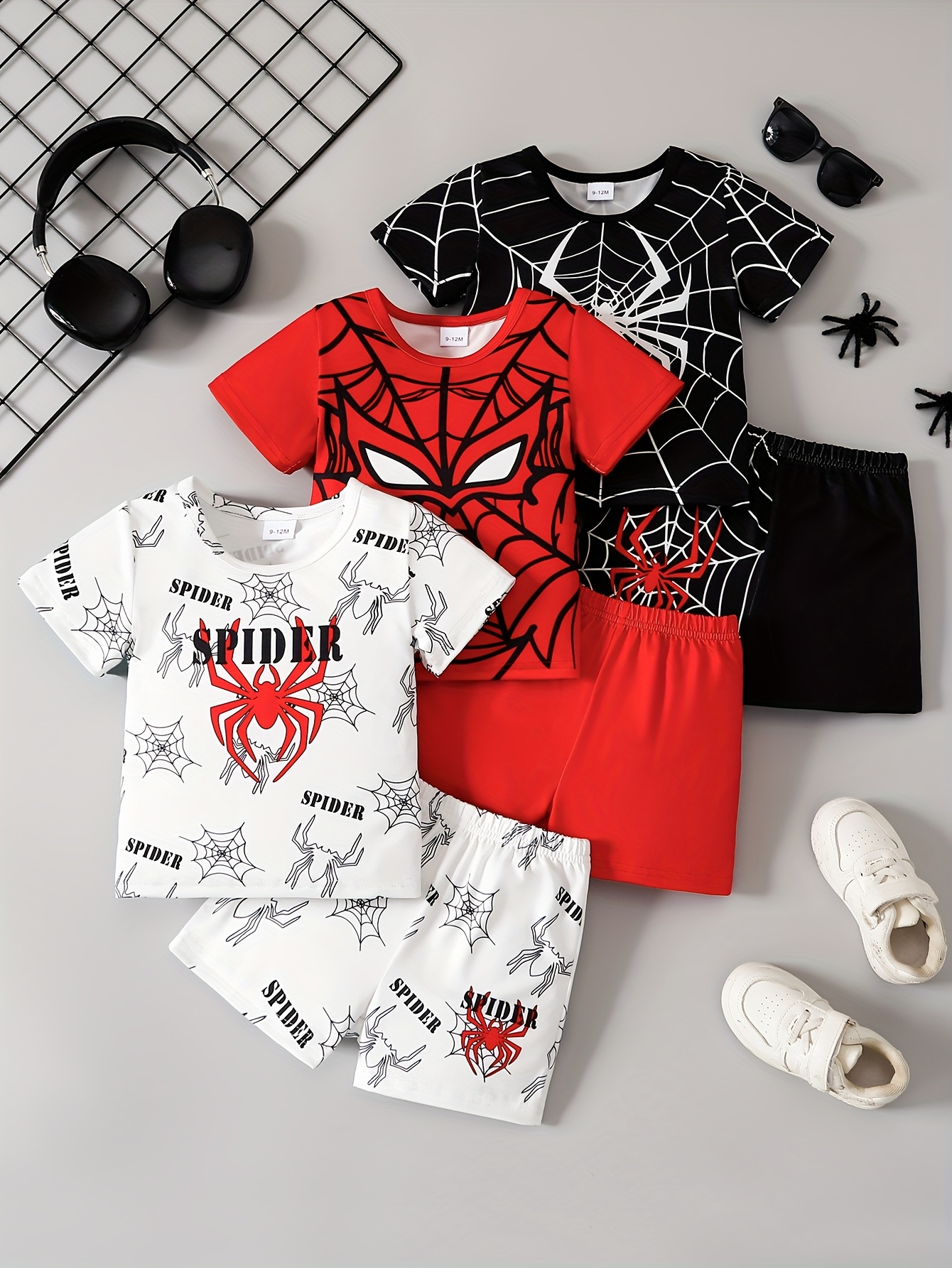 boys three piece set with print short sleeves print shorts casual and fashionable spring summer outfit   outdoor