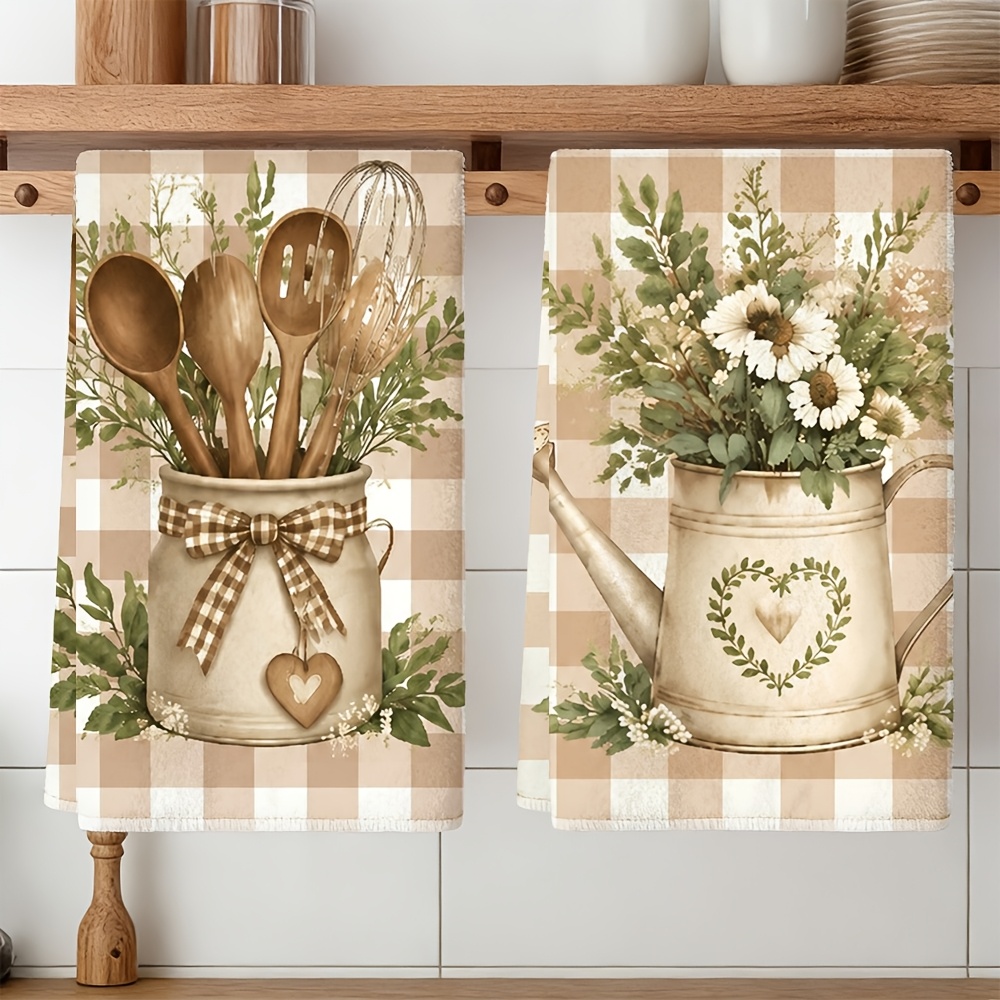 TEMU 2pcs Set Of Kitchen Towels, Soft, Suitable As Moving Gifts For /neighbors, Plaid Dish Towels, Kitchen, Durable Tea Towels, Suitable For Home