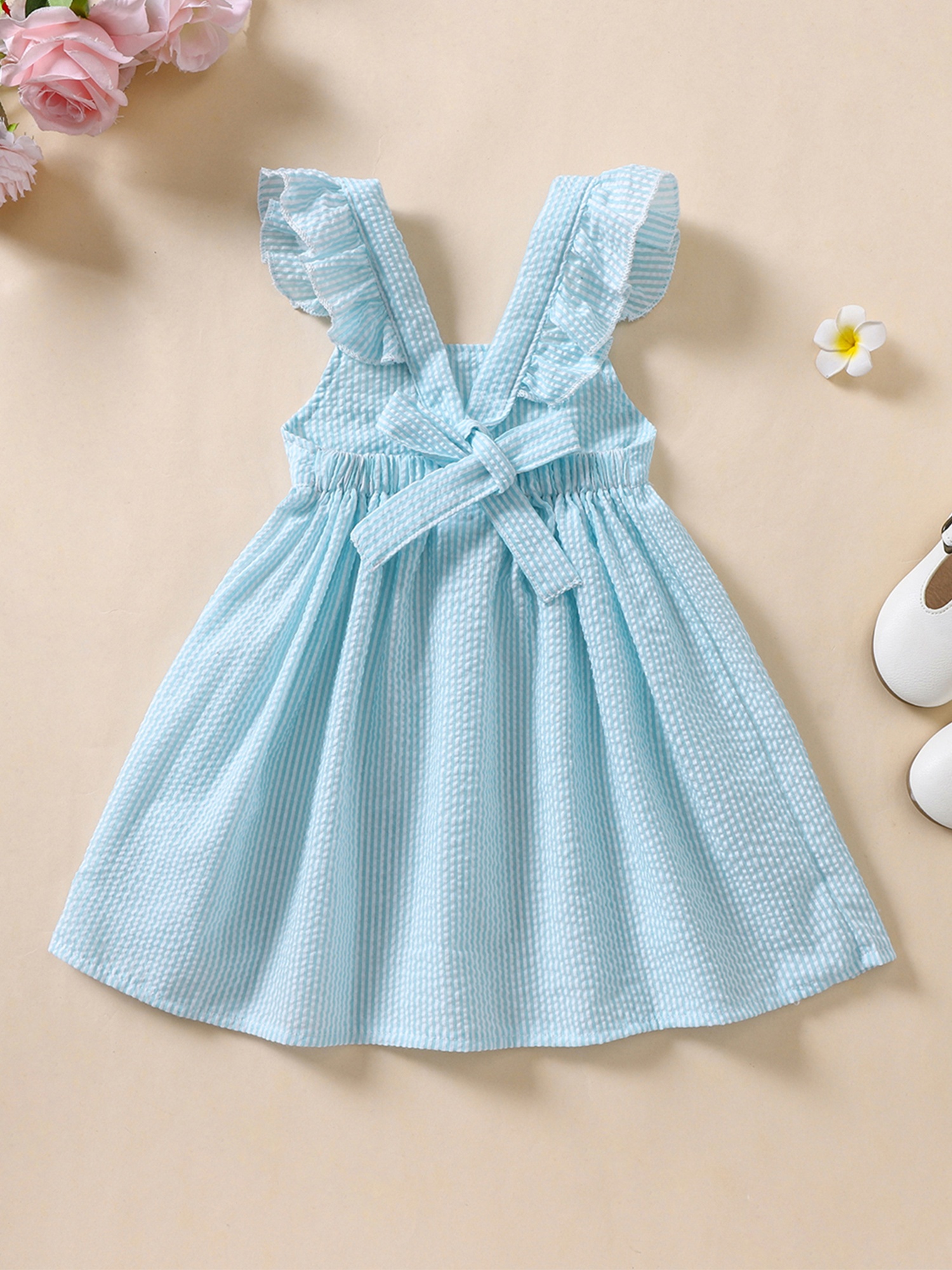 baby girl summer dress ruffle sleeves square neck striped a - Temu