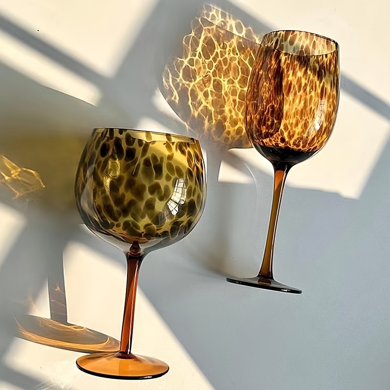 2pcs, vintage trendy leopard print high footed glasses, wine glasses