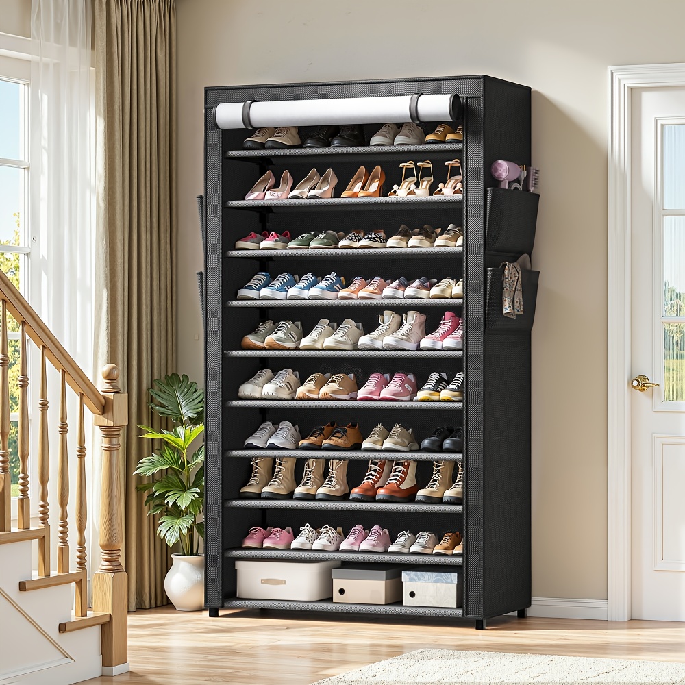 Image of 11-tier Shoe Rack, Elevated Shoe Cabinet, With Dust Cover, Can Hold 35 To 50 Pairs Of Shoes, Sturdy And Durable Shoe Rack, Narrow Design, Suitable For , Living Rooms, And Bedrooms