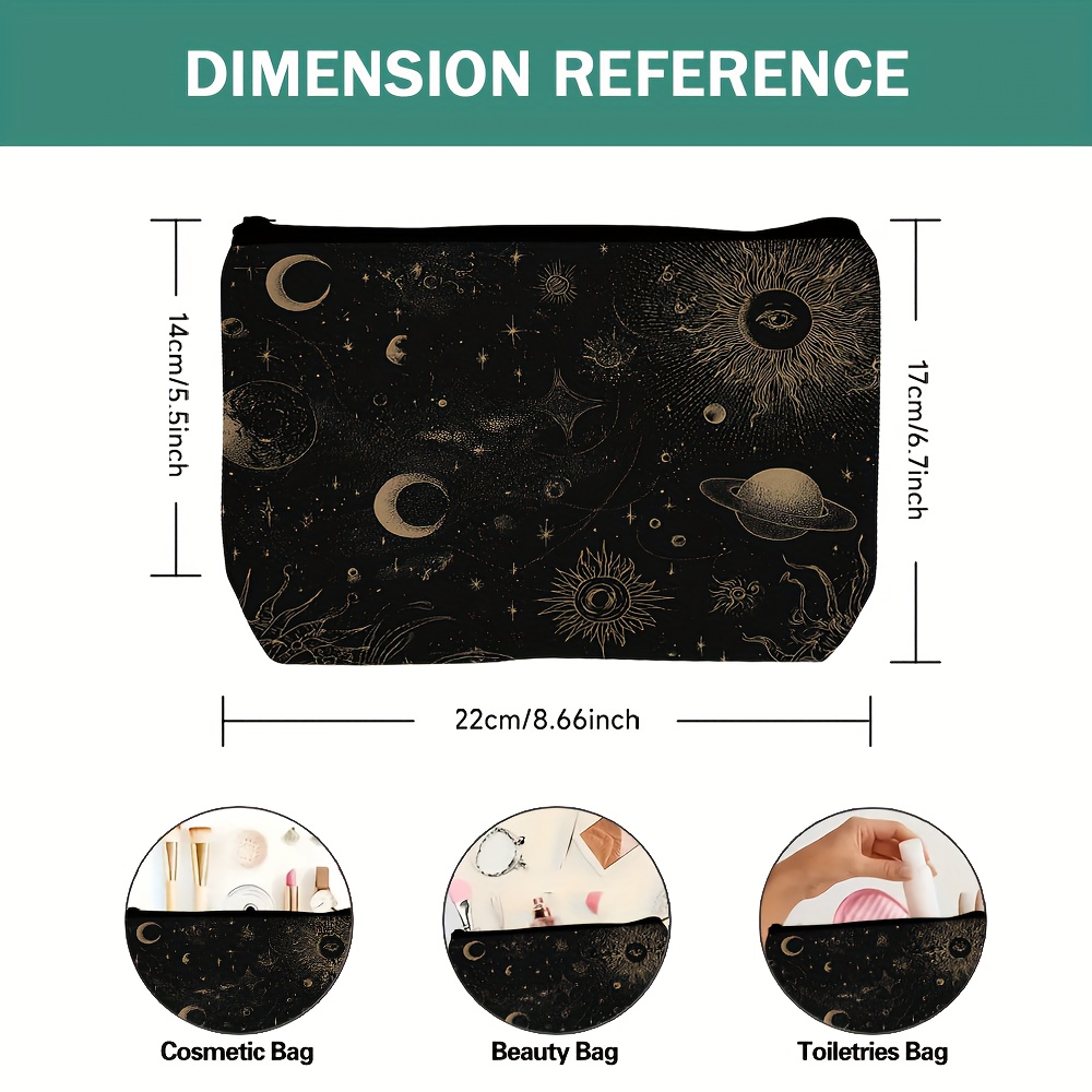 TEMU 1pc 2d Flat Celestial Art Design Large Capacity Makeup Bag - Foldable, Durable Non-fading Double-sided Print, Zippered Cosmetic Pouch For ,