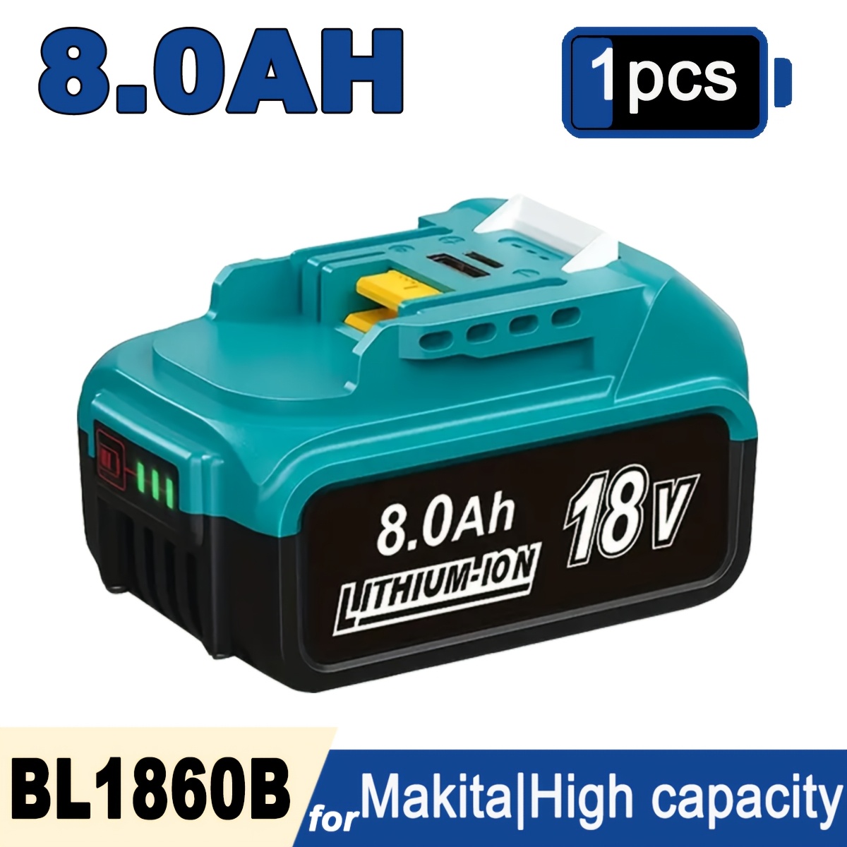 TEMU 1-pack 18v Lithium Battery For Ma--kita Bl1860b 8.0ah Batteries Bl1860b Bl1850b Bl1840 Bl1840b Bl1830b Bl1830 Bl1820 Bl1815 Bl1835 Bl1845 -400