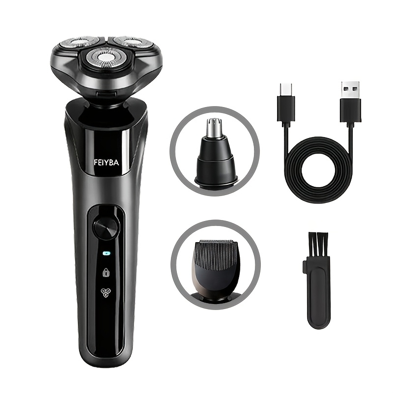 TEMU メンズ ブラック 電気式理容キット 自宅用 ひげ手入れセット 電気式バリカン + 電気シェーバー + 電気鼻毛トリマー 自宅・車・旅行に最適 父・夫・息子・兄弟へのデーギフト
