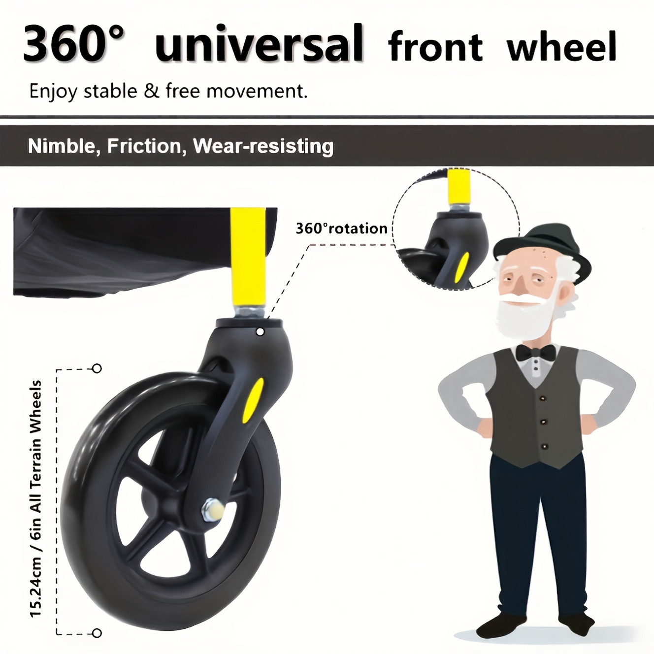 Rollator Walker for Seniors And Adults with Seat, 6-inch Wheels, Capable Of Supporting 158.76 KG, Medical Rolling Walker
