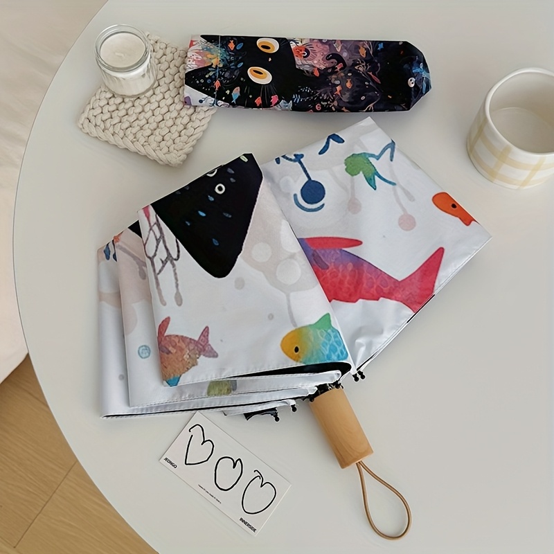 Image of A Stylish Manual Umbrella Featuring A Cute Van Gogh , Perfect For Summer Travel. This High-quality, And Light Blocking, Making It An Essential Accessory For Princesses, Students, And Women