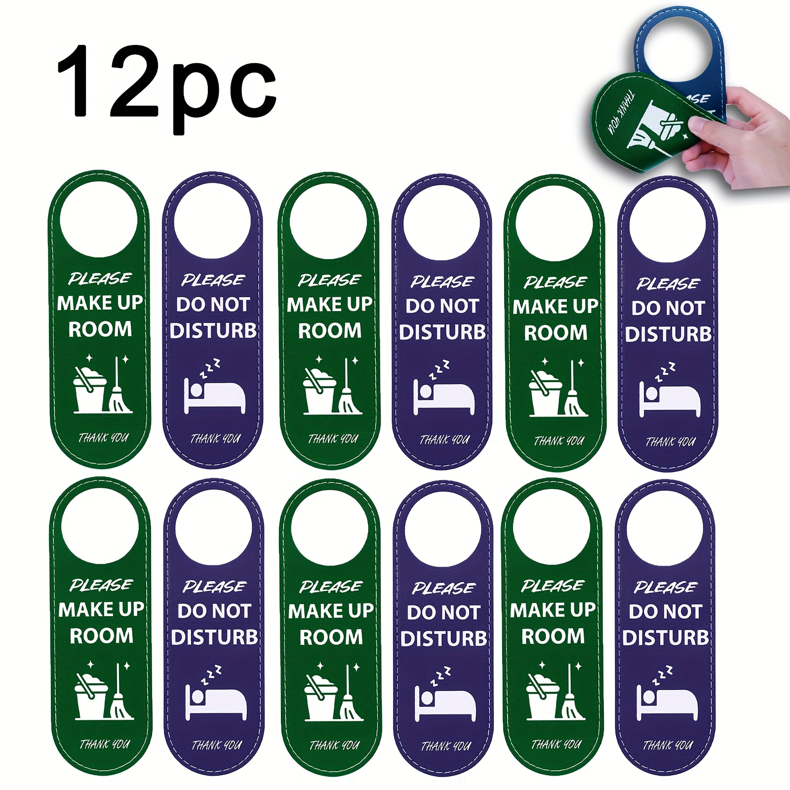 TEMU 2/6/12pcs Double-sided Faux Leather Door Sign - "please Clean The Room" And "do Not Disturb" Wall Hanging, , Blue And Green, Suitable For Home,