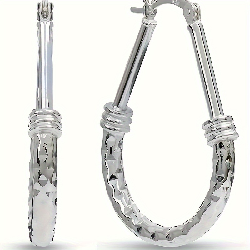 TEMU A Pair Of S925 Silver Hoop Earrings, Design Earrings, Suitable For Daily Wear - An Engagement And Wedding Gift For Your Wife Or Girlfriend.