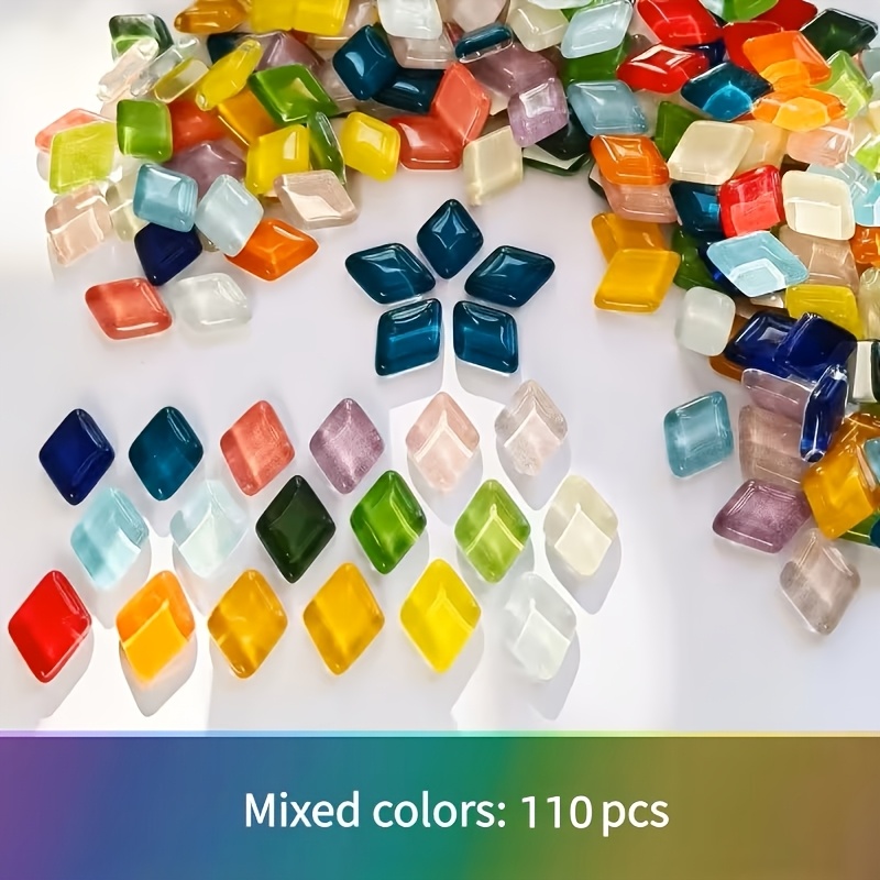 TEMU 110pcs Shiny Glass Rhombus Mosaic Tiles - Pink & Neon Diamond (17mmx12mm) Suitable For Diy Mosaic Art, Jewelry Making & Sparkling /wall Tiles -