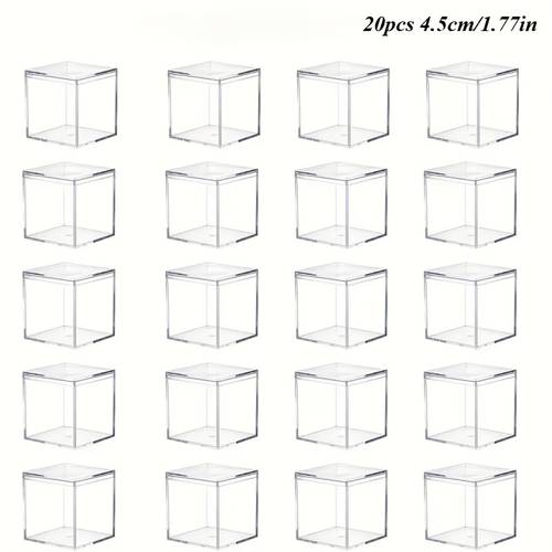 20 transparent acrylic display boxes with lids clear square cube containers suitable for candies home and office decoration parties wedding gifts valentines day events and versatile storage gift boxes beads and jewelry