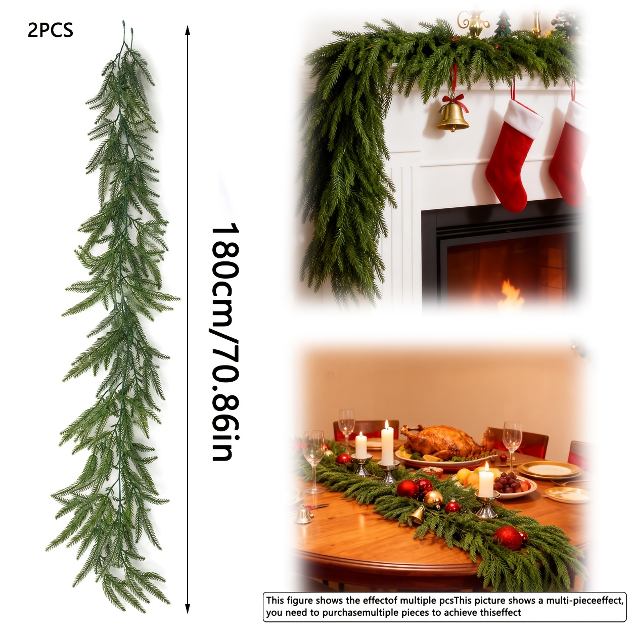 TEMU 2pcs Style Norfolk Christmas Wreath With Winter Ivy, Suitable For Christmas Fireplace Mantel Decorations, Christmas Staircases, Winter Doorways,