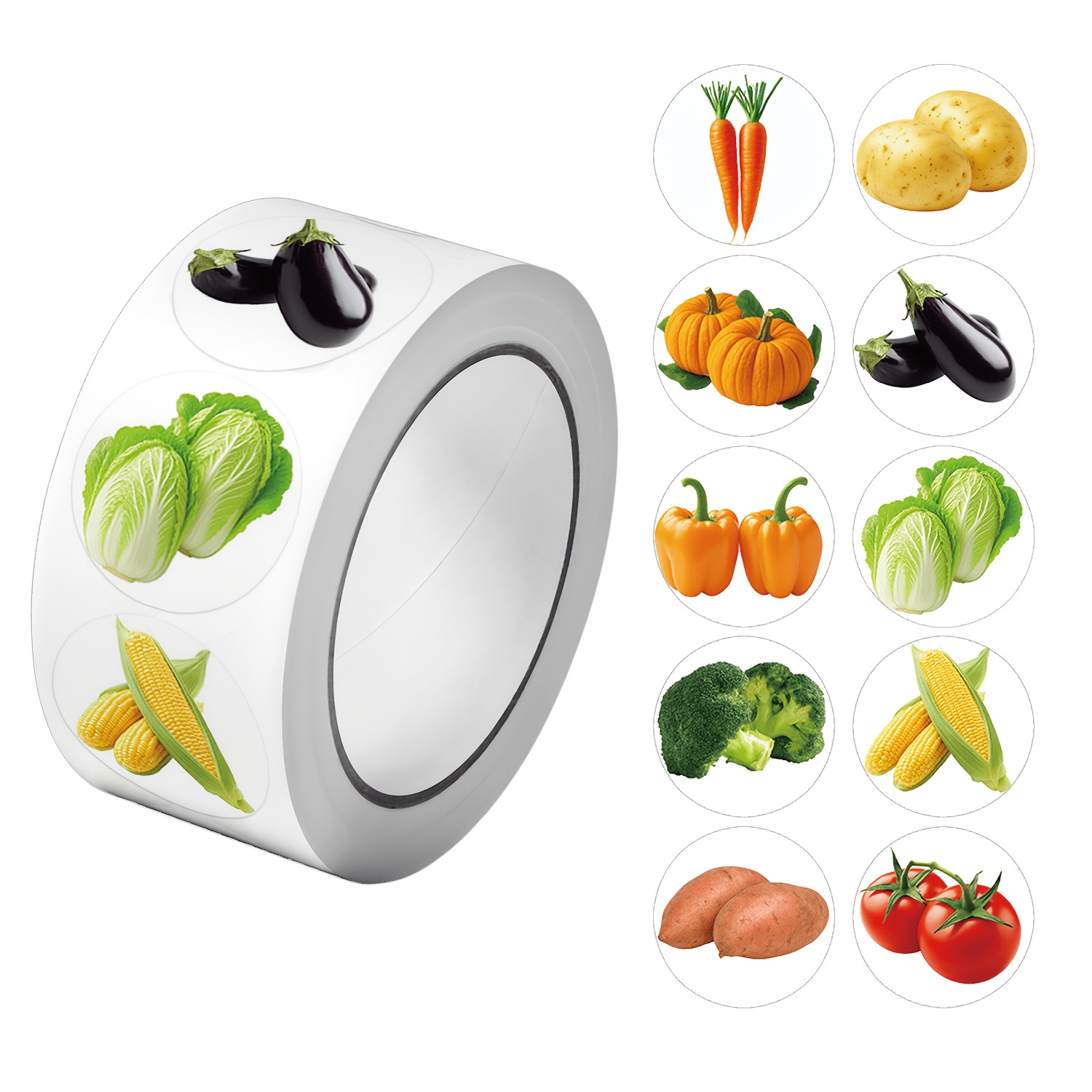 TEMU Rouleau de 1 (500 autocollants) d'étiquettes décoratives rondes avec des de légumes, comprenant 10 , mesurant 2,5 cm/1,0 pouce, idéal pour la