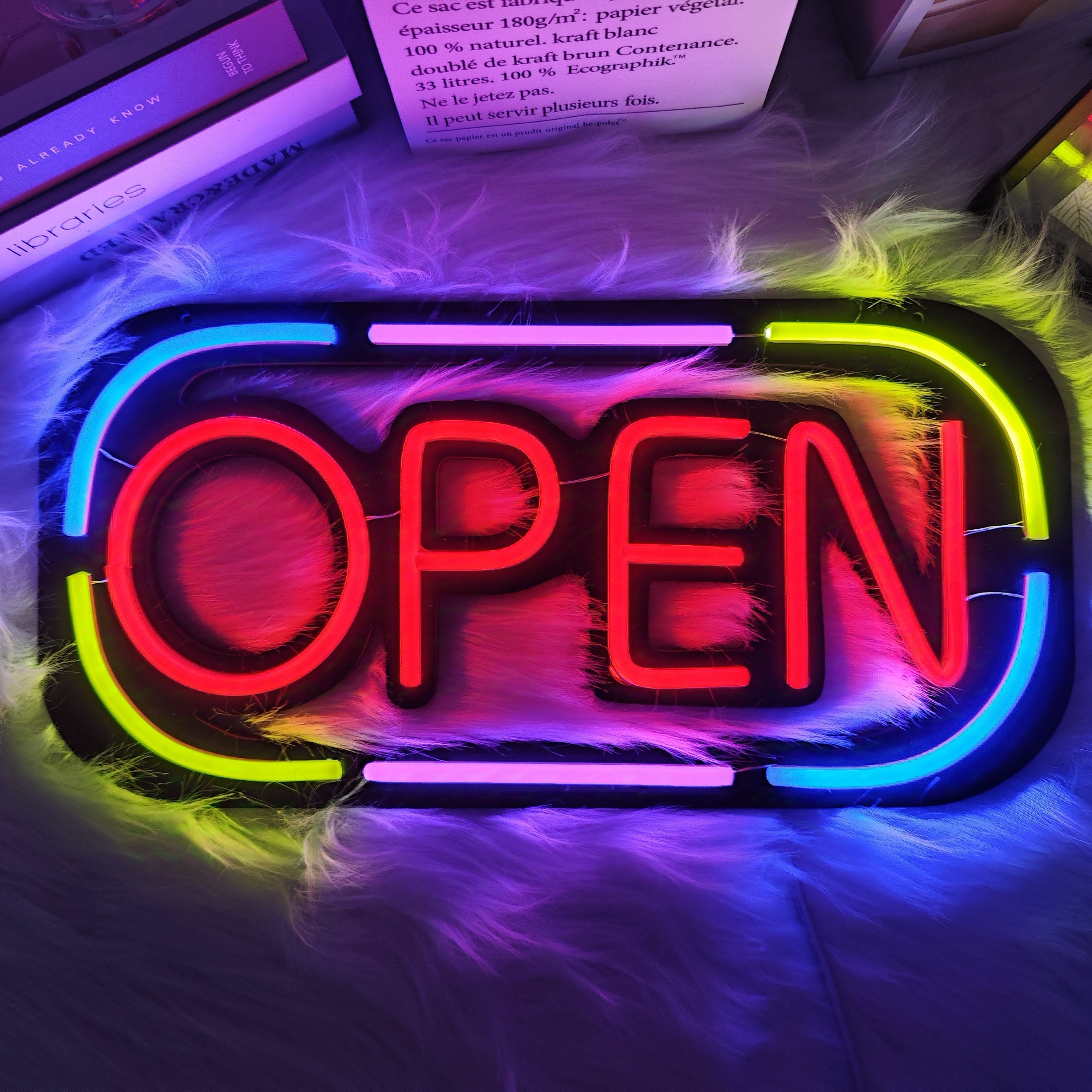 TEMU Large Led Neon Sign Indicating That Is Open, Suitable For Shops, Bars, Cafes, And Restaurants. Made From Durable Plastic, Easy To Hang On Walls