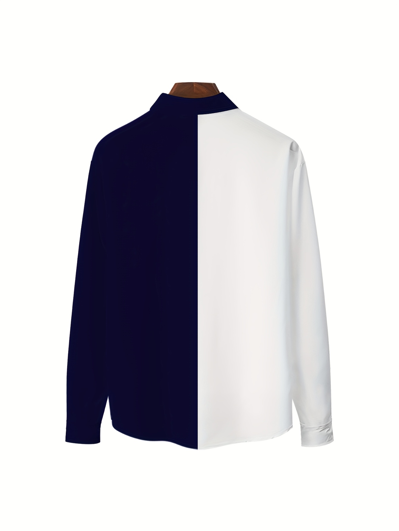 2025 New Men's Navy Blue & White Geometric Print Casual Shirt - Two-Tone Streetwear Long Sleeve Button-Up with Lapel Collar, Machine Washable for Vacation, Outdoor & Daily Wear