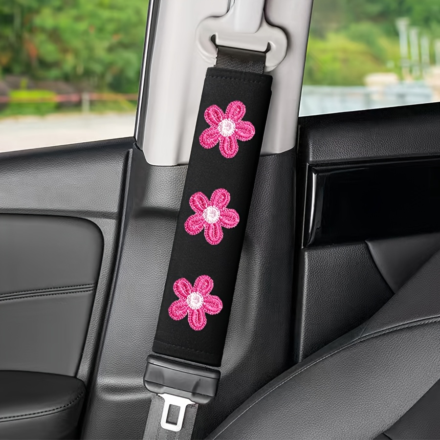 TEMU 1pc Coussin de ceinture de sécurité universel pour voiture avec motif floral brodé, convient aux conducteurs et aux passagers, accessoire