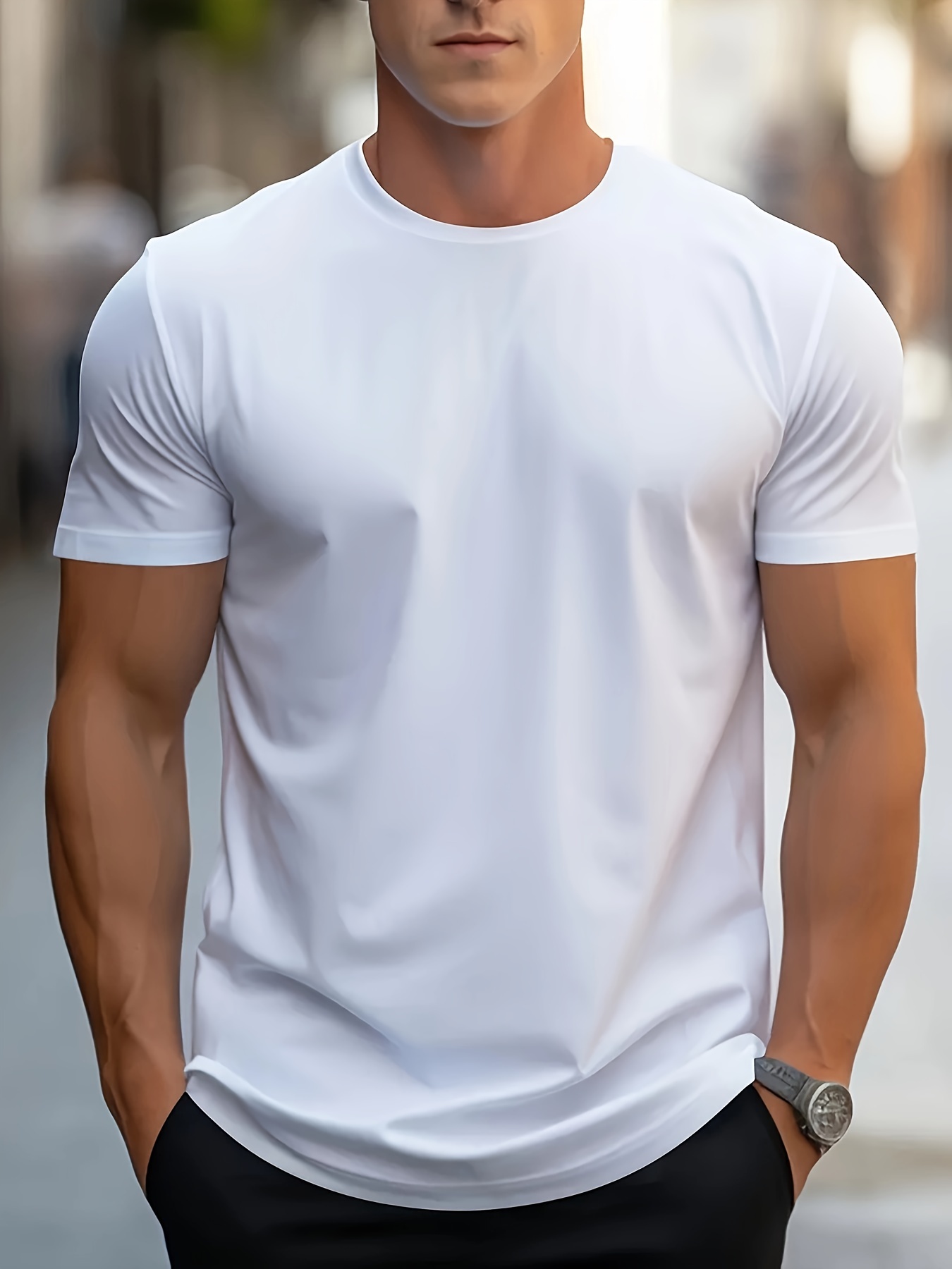 Solid Drop Shoulder Men's Casual Cotton Comfy Short Sleeve - Temu