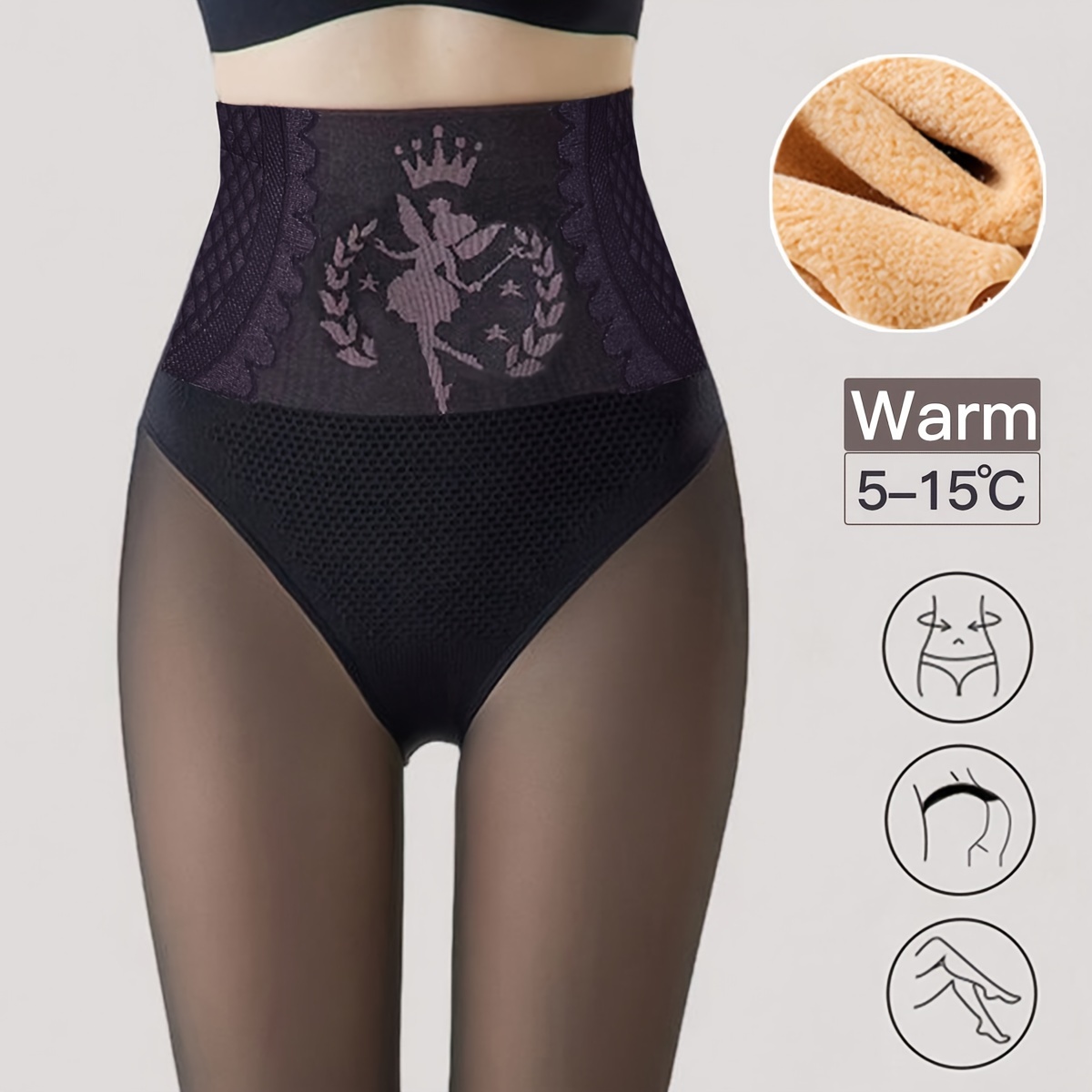 Image of 200g Women's Thickened Thermal Lined Black Leggings, High Waist Shaping Black Tights,women's Sexy Seamless Pantyhose With Strong Elasticity, Suitable For Suitable For 5-15°c In Autumn And Winter