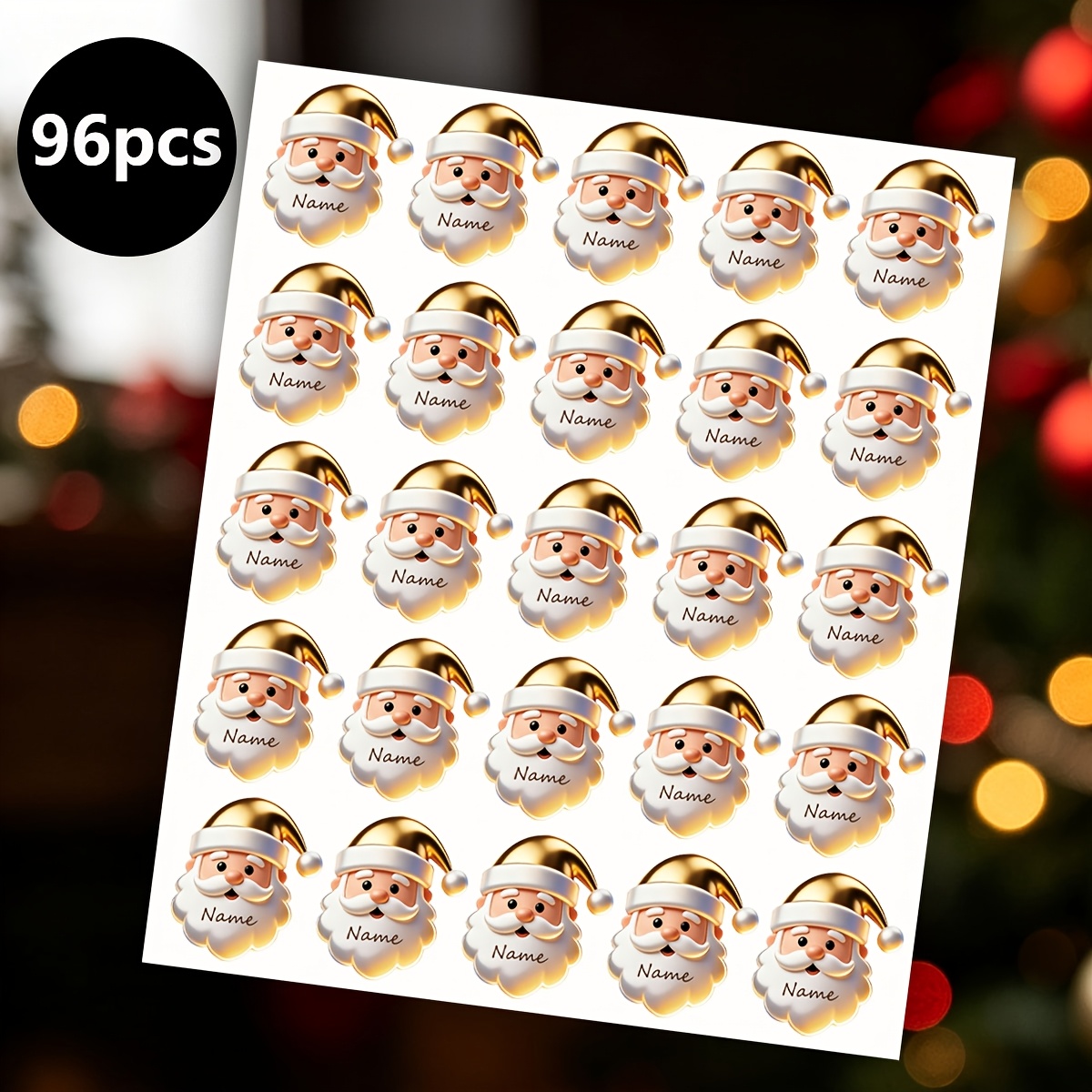 TEMU 48/96pcs Custom Golden Santa Stickers, Customizable Text And Name Tags, High-aesthetic Shaped Stickers, Personalized Christmas Gift Labels,