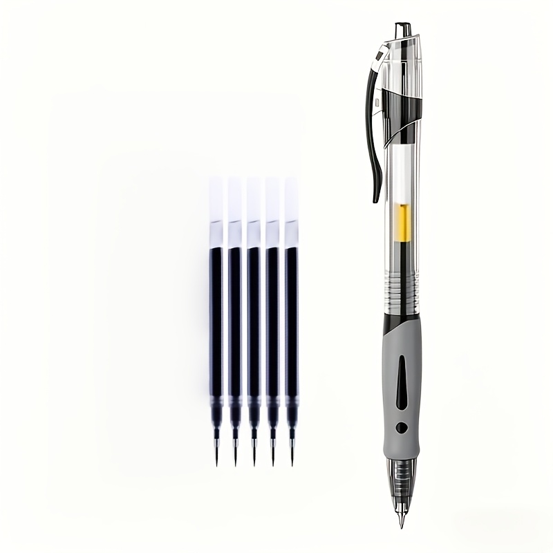 TEMU Juego de 6 bolígrafos de gel de capacidad, 1 bolígrafo + 5 , punta de 0.5 mm, , agarre , secado rápido, escritura , ideal para notas y escribir,
