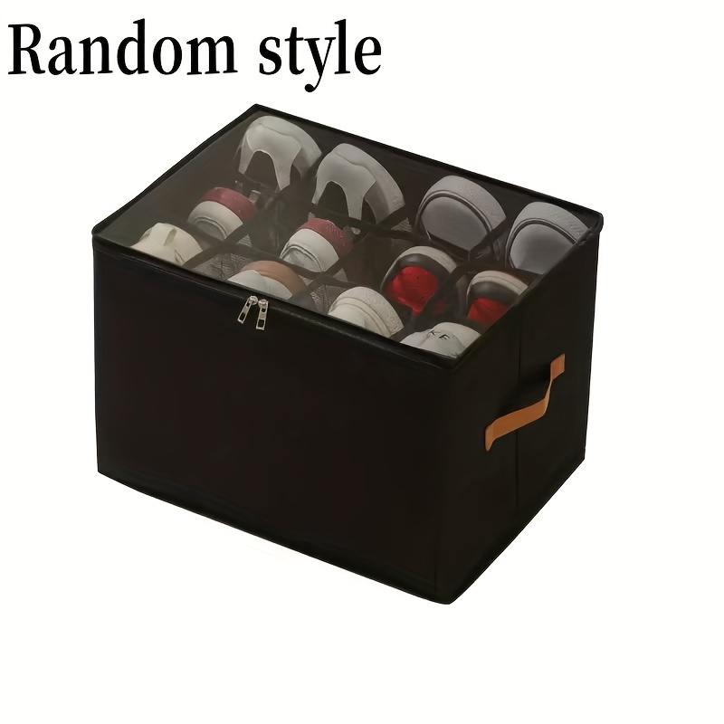 Random Style Foldable Shoe Storage Box With Adjustable Partition And Transparent Cover - High Quality, Space- Wardrobe Solution, Fabric Design, Multifunctional Storage Box, Durable Structure