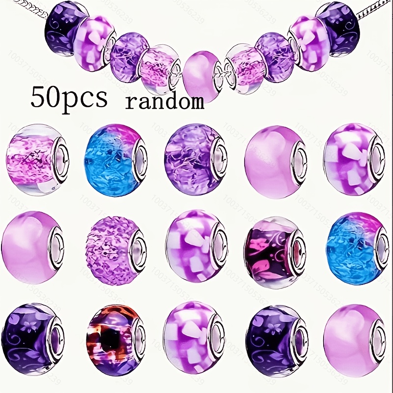 TEMU 50pcs Perles d'espacement en résine aléatoires de style violet mélangé - Perles à grand trou avec de nombreux , idéales pour la création de