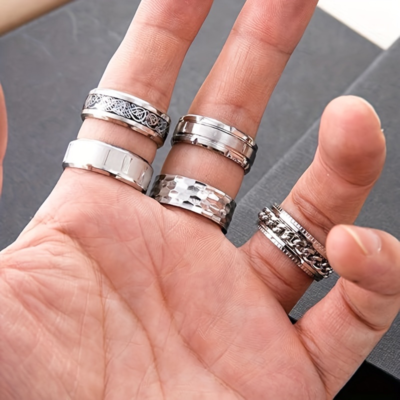 9pcs Stainless Steel Stress Relief Rotating Rings Set