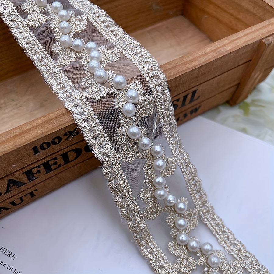 E-shop 1 Yard Ethno-Stil Perlen-Spitze, Organza Bestickte Perlen-Spitze, DIY Dekoratives Zubehör